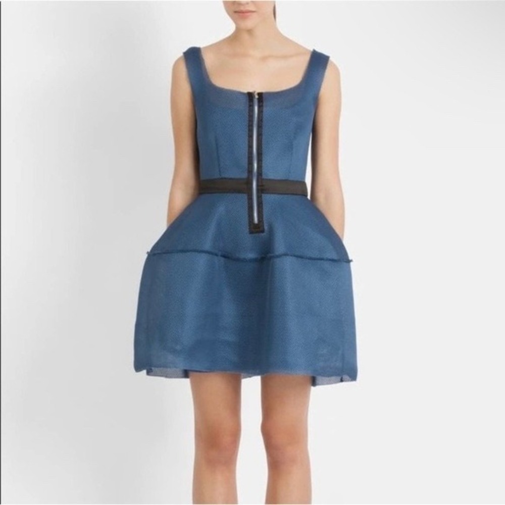 Maje Blue Mesh Fit & Flare Front Zip Mini Dress Size 1 Small